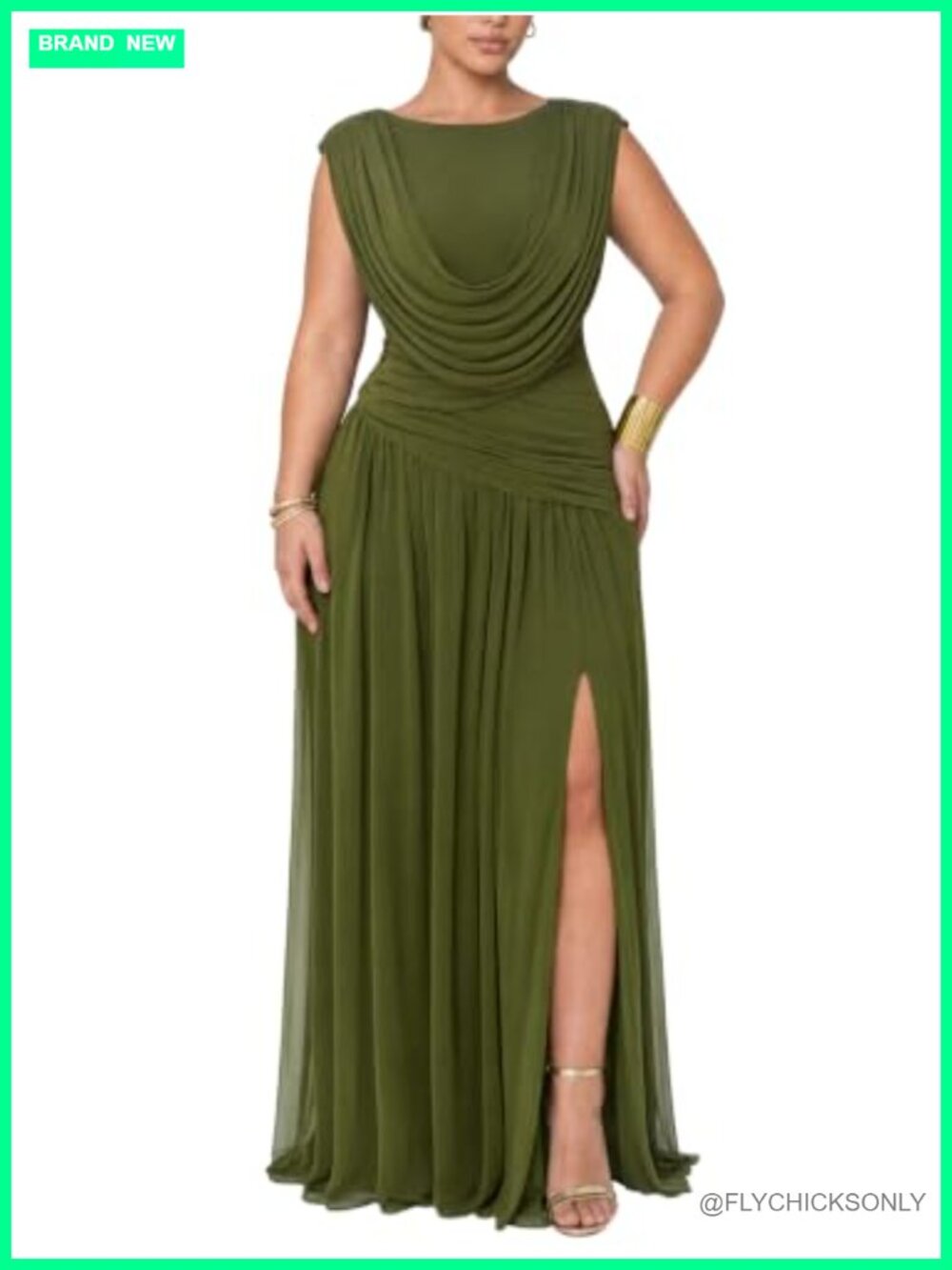 Convertible Cowl Neck Sleeveless Slit Mesh Maxi Dress